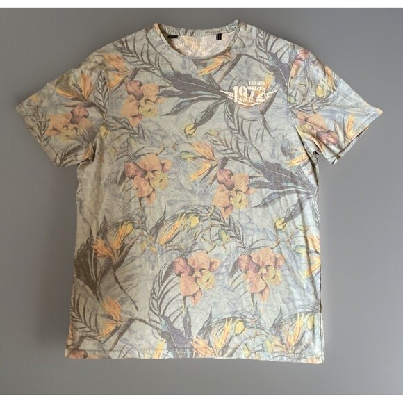 Buffalo David Button Blue White Floral Print T Shirt Mens Large - Picture 1 of 6